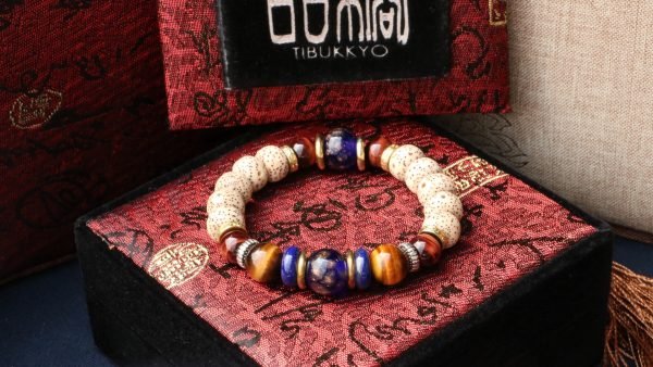 台灣德榕藏品｜精品星月菩提手珠10x8mm桶珠｜手工博山金流藍琉璃隔珠｜黃虎眼隔珠