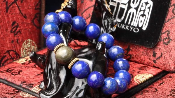 台灣德榕藏品｜原礦無染色青金石手珠12mm｜金曜石隔珠