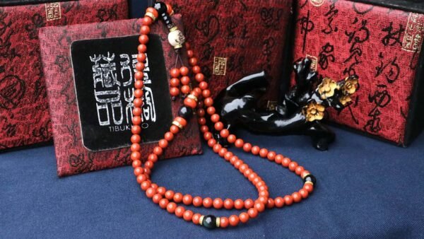 台灣德榕藏品｜精品柿子紅南紅瑪瑙6mm 108顆｜原礦無染色黑曜石｜白玉菩提根雕刻牌｜滿色滿肉