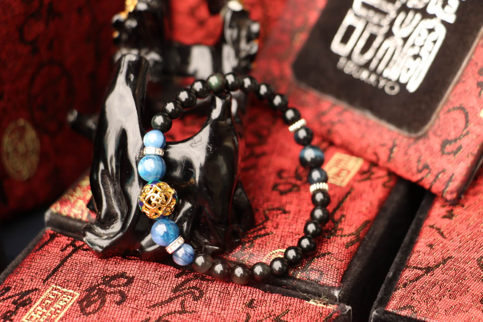 Tibukkyo Taiwan Derong Collection｜Raw ore non-dyed obsidian 6mm hand beads｜Raw ore non-dyed blue tiger eye beads｜Hollowed brass spacer beads