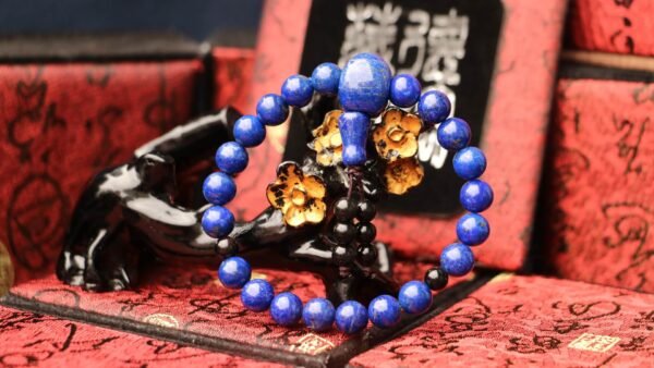 台灣德榕藏品｜原礦無染色青金石手珠6mm｜黑曜石弟子珠