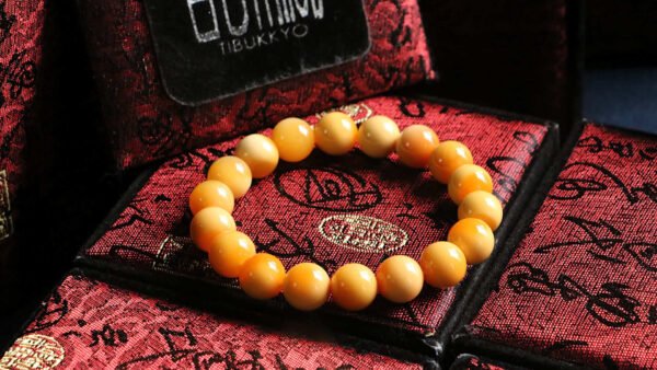 台灣德榕藏品｜天然緬甸黃玉手珠 11mm圓珠｜蜜蠟色