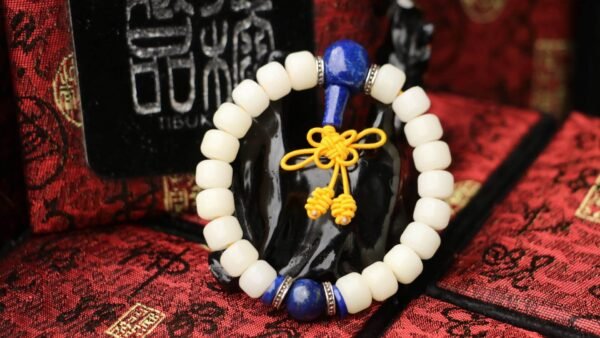 台灣德榕藏品｜白玉菩提根7x9mm桶珠｜原礦無染色青金石