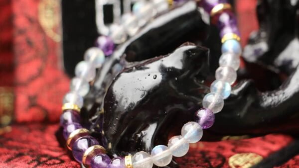 台灣德榕藏品｜原礦無染色拉長石手鍊6mm｜紫水晶隔珠