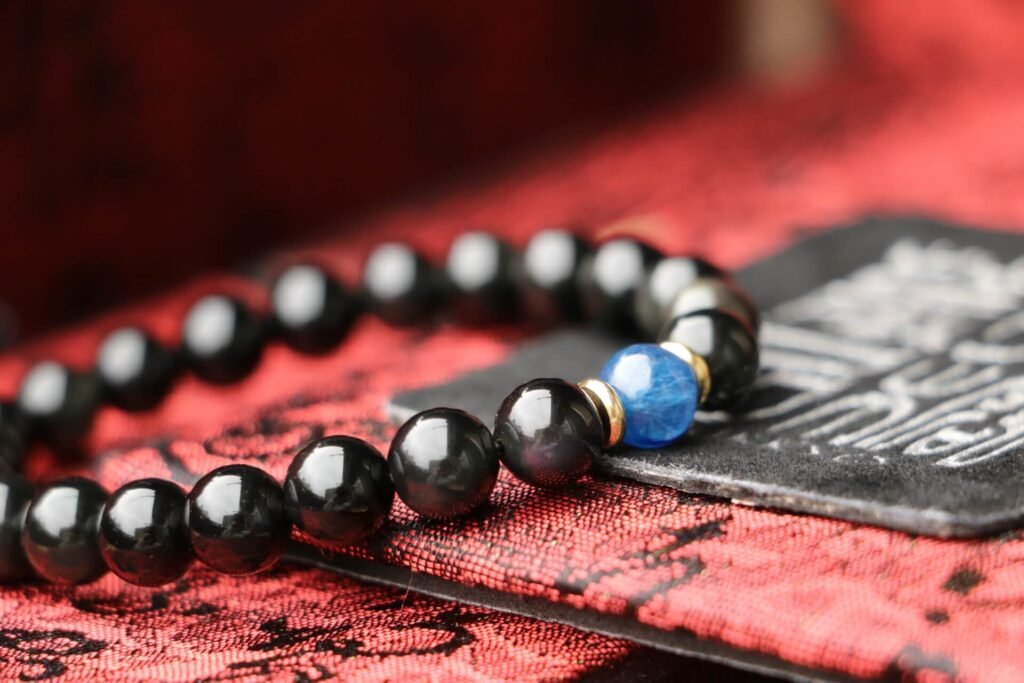 Taiwan Derong Collection｜Original undyed obsidian hand beads 8mm round beads｜Kyanite spacer beads