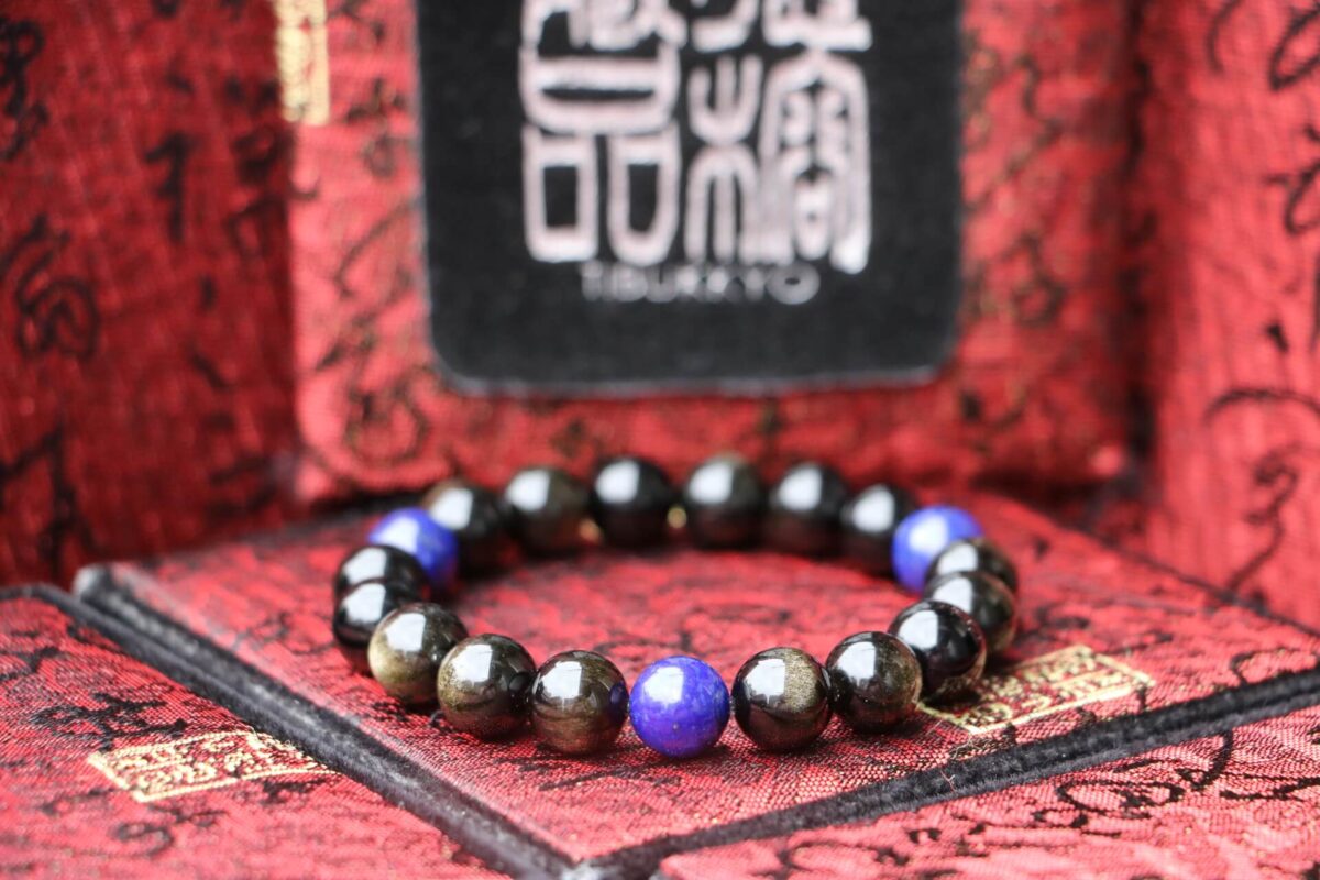 Taiwan Derong Collection｜Raw ore non-dyed gold obsidian 10mm round beads｜Raw ore lapis lazuli spacer beads