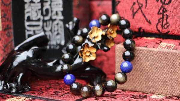 Taiwan Derong Collection｜Raw ore non-dyed gold obsidian 10mm round beads｜Raw ore lapis lazuli spacer beads