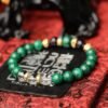 台灣德榕藏品｜原礦無染色孔雀石手珠8mm｜紫水晶隔珠｜蓮花黃銅