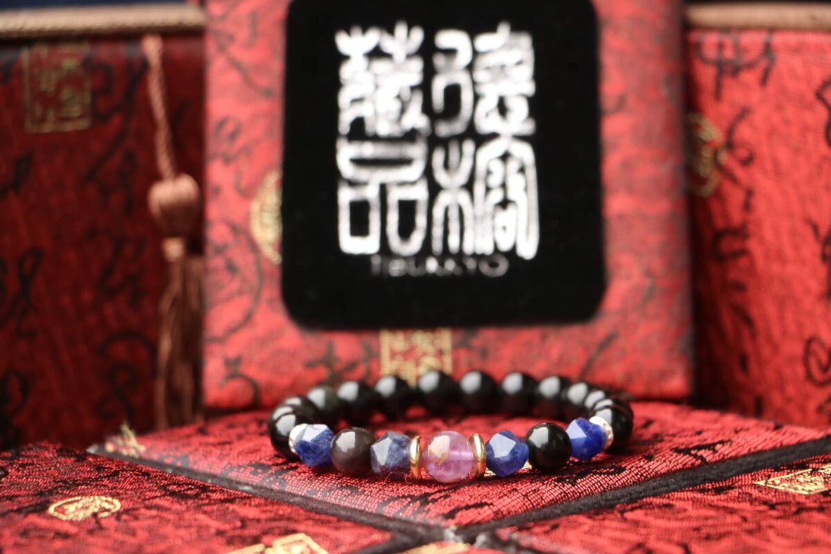 Taiwan Derong Collection｜Original undyed obsidian hand beads 8mm｜Purple ghost｜Blue stone