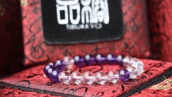 台灣德榕藏品｜原礦無染色紫水晶手鍊8mm｜白水晶