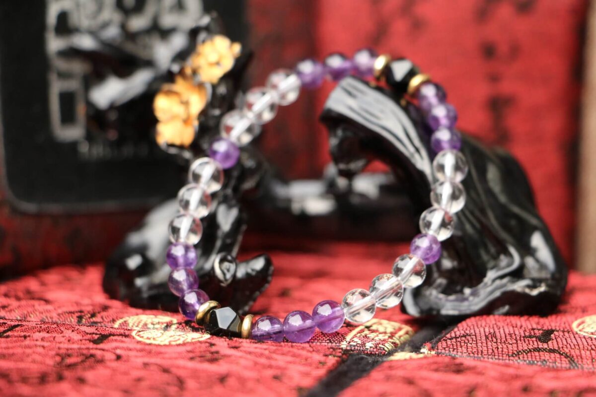 TIBUKKYO Taiwan Derong Collection｜Raw ore undyed amethyst bracelet 6mm｜White crystal｜Multi-cut obsidian beads