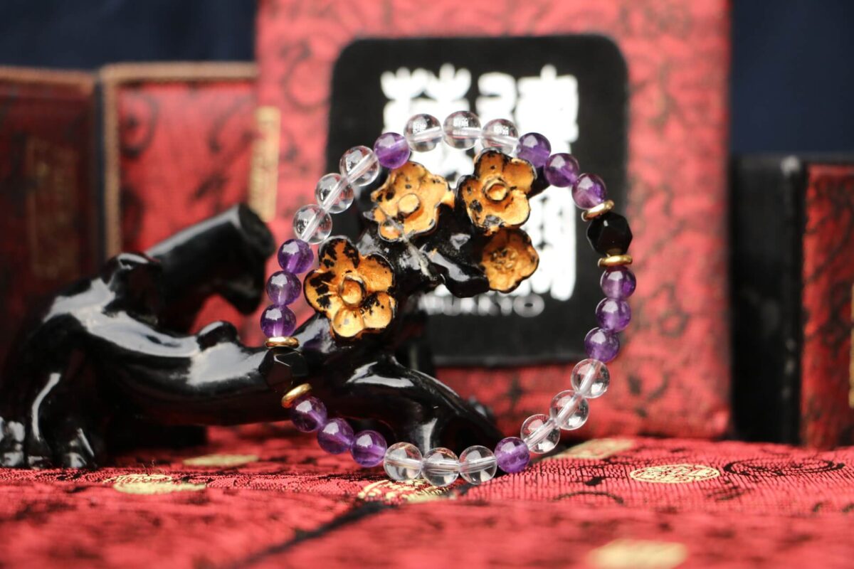 TIBUKKYO Taiwan Derong Collection｜Raw ore undyed amethyst bracelet 6mm｜White crystal｜Multi-cut obsidian beads