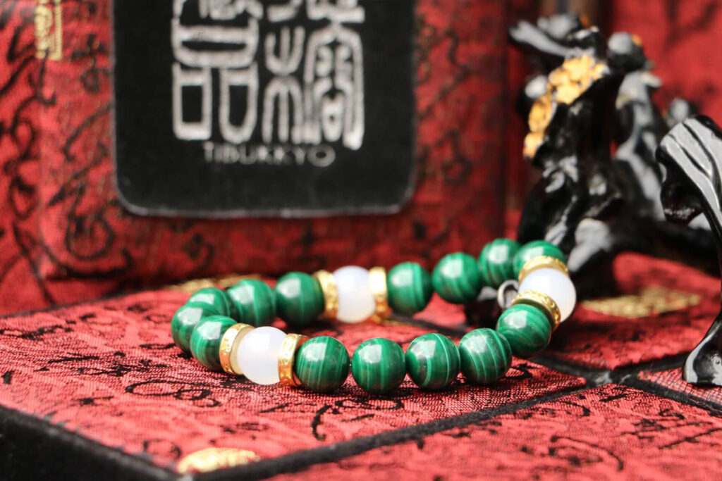 Taiwan Derong Collection｜Raw ore non-dyed malachite hand beads 10mm｜White agate beads