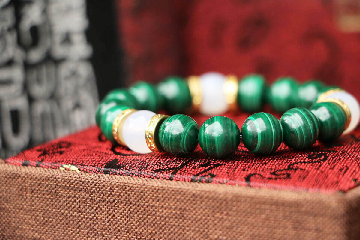 Taiwan Derong Collection｜Raw ore non-dyed malachite hand beads 10mm｜White agate beads