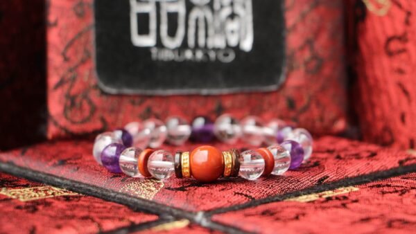 台灣德榕藏品｜原礦無染色紫水晶手鍊8mm｜白水晶｜南紅瑪瑙隔珠