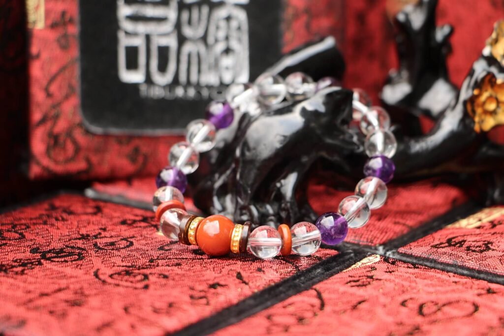 Taiwan Derong Collection｜Raw ore undyed amethyst bracelet 8mm｜White crystal｜South red agate beads