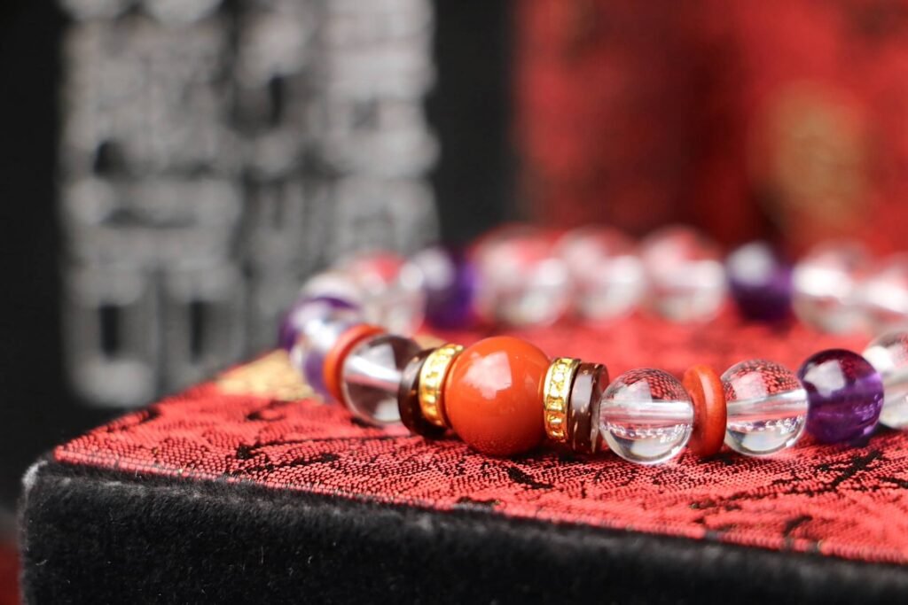 Taiwan Derong Collection｜Raw ore undyed amethyst bracelet 8mm｜White crystal｜South red agate beads