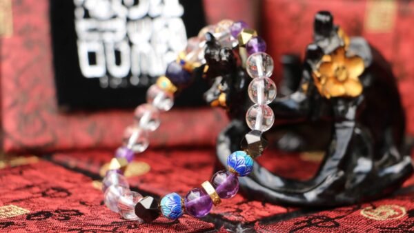 台灣德榕藏品｜原礦無染色白水晶手珠8mm｜紫水晶｜藍砂石隔珠