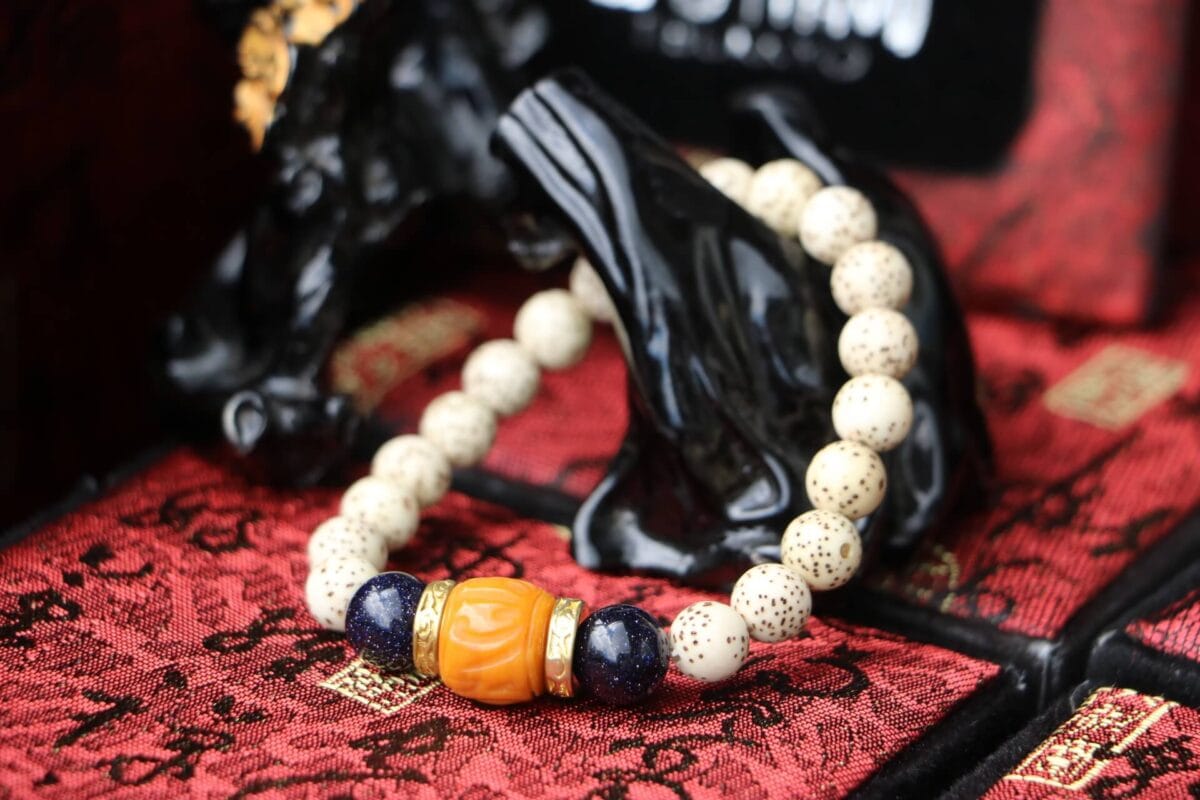 TIBUKKYO Taiwan Derong Collection｜3A+Xingyue Bodhi hand beads 8mm round beads｜Myanmar topaz cloud pattern spacer beads◎Accessories: undyed Burmese topaz cloud pattern spacer beads｜Blue sandstone (golden sandstone)