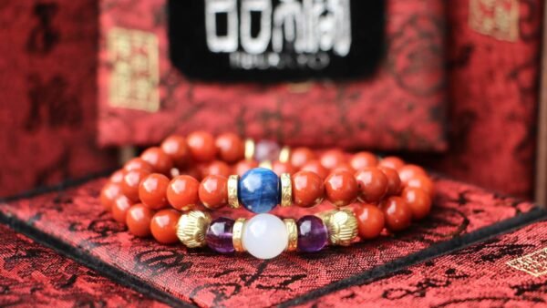 台灣德榕藏品｜精品南紅瑪瑙手珠8mm36顆｜紫幽靈｜紫水晶｜藍晶石隔珠