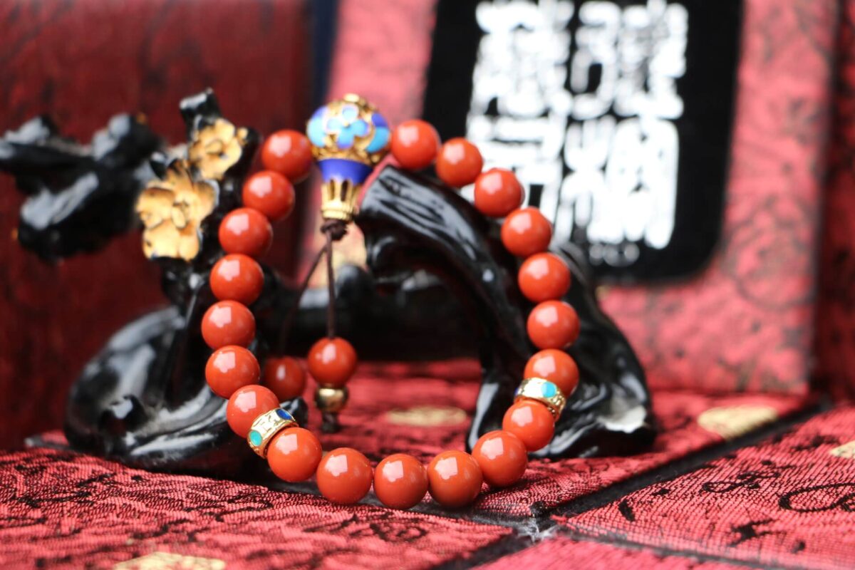 Taiwan Derong Collection｜Exquisite South Red Agate Hand Bead 8mm｜Cloisonne Brass Buddha Head