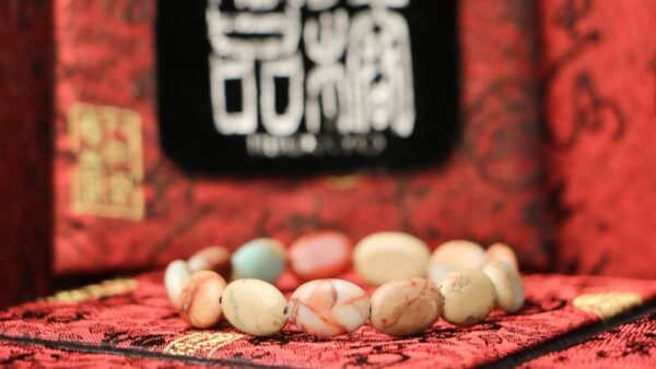 台灣德榕藏品｜原礦天然壽山石手珠14x10mm蛋型款｜壽山石手排