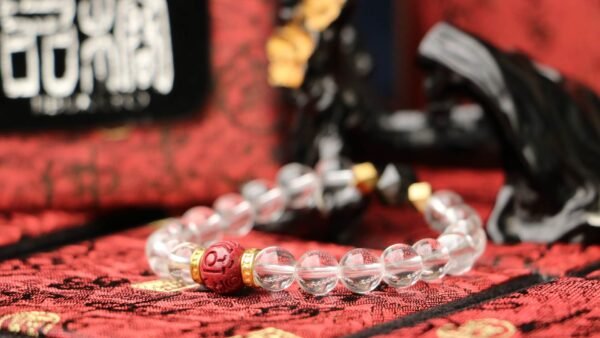 台灣德榕藏品｜原礦無染色白水晶手珠8mm｜紫金硃砂隔珠｜多切面金曜石