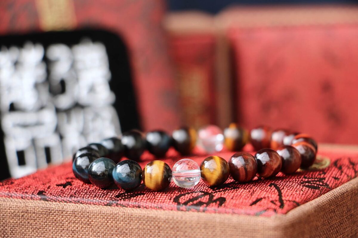 Taiwan Derong Collection｜Original ore yellow, blue and red three-color tiger eye stone hand beads 8mm｜Duobao Tiger Eye｜White crystal beads