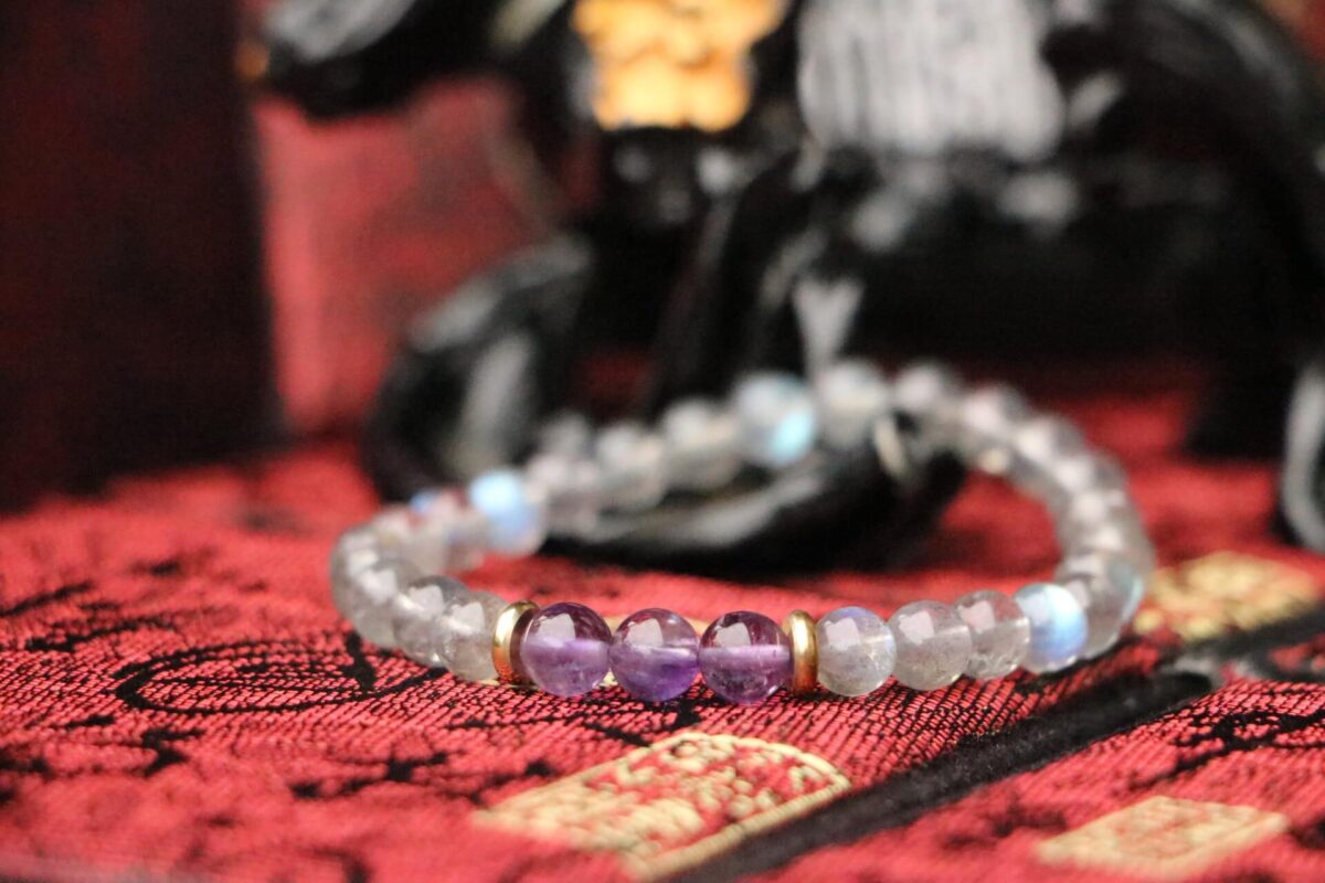 TIBUKKYO Taiwan Derong Collection｜Raw ore non-dyed labradorite bracelet 6mm｜Amethyst beads