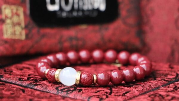 台灣德榕藏品｜原礦紫金砂硃砂手珠 8mm｜天然白瑪瑙隔珠