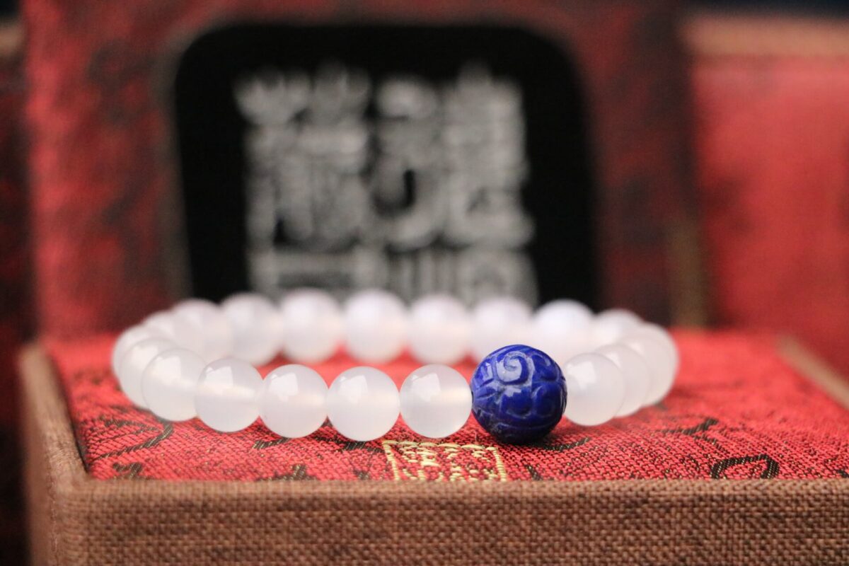 Taiwan Derong Collection｜Raw White Agate Hand Beads 8mm Round Beads｜Papier Lapis Lazuli Spacer Beads