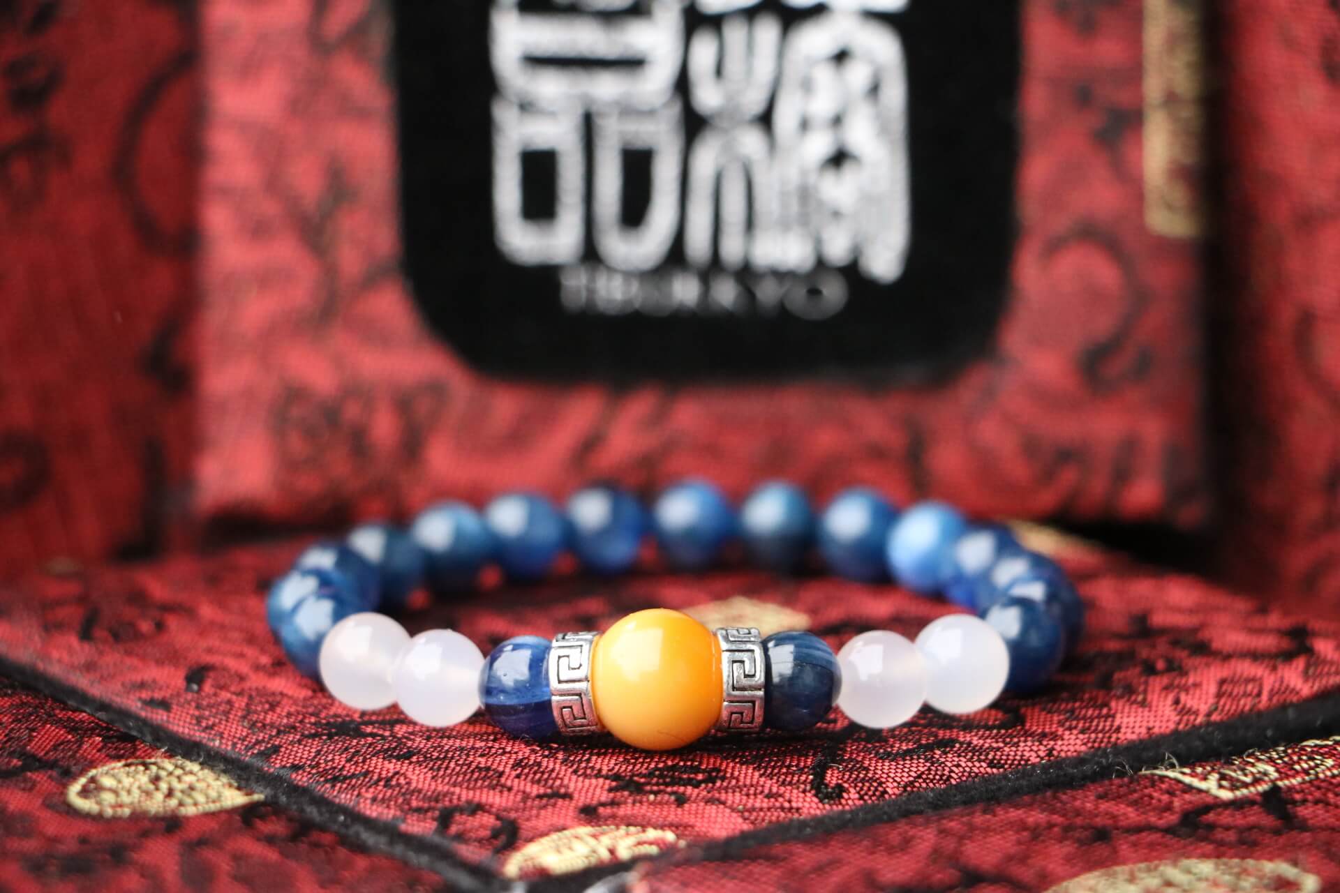 Taiwan Derong Collection｜Original Natural Kyanite Hand Bead 8mm｜White Agate｜Myanmar Topaz Beads