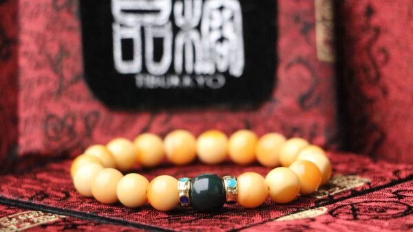 TIBUKKYO台灣德榕藏品｜天然緬甸黃玉手珠 10mm圓珠｜蜜蠟色｜阿拉善隔珠