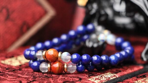 台灣德榕藏品｜原礦無染色青金石6mm｜戰國紅瑪瑙｜月光石隔珠