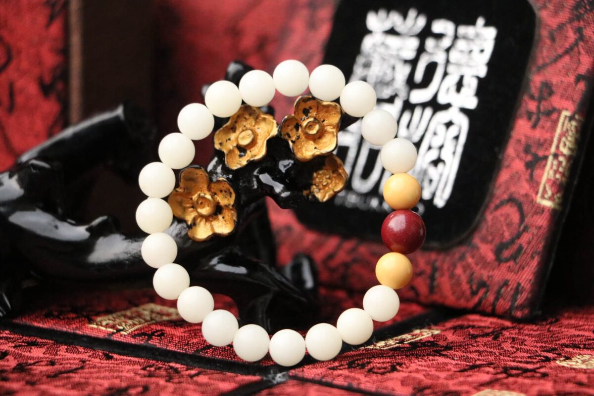TIBUKKYO Taiwan Derong Collection｜Taiwan Derong Collection｜White Jade Bodhi Root 8mm Round Beads｜Cinnabar Beads｜Myanmar Topaz Beads