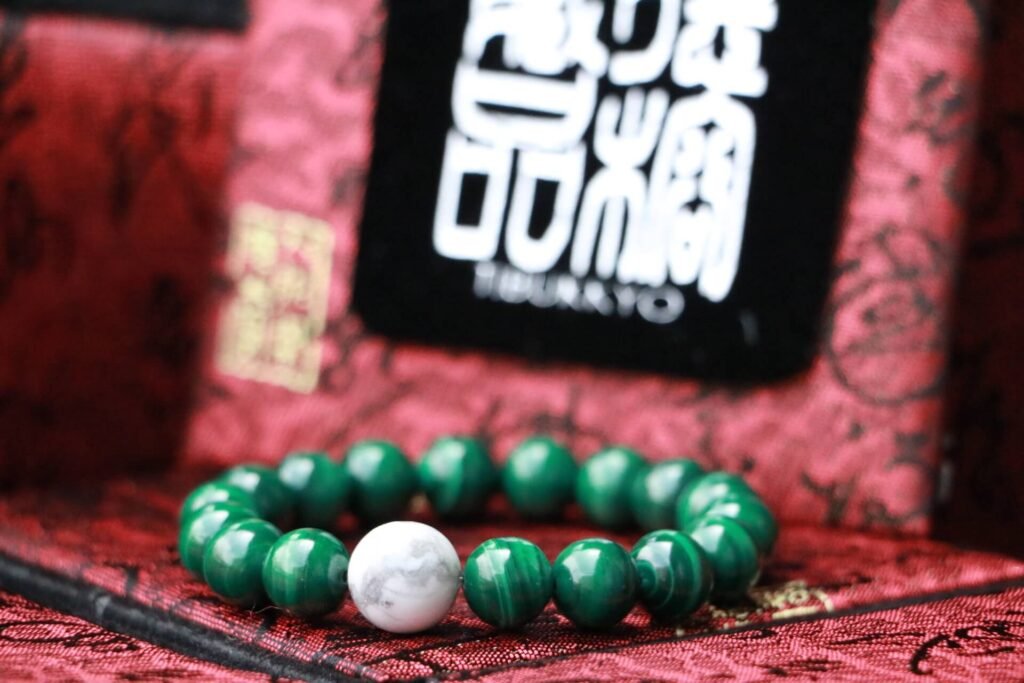 Taiwan Derong Collection｜Raw ore natural malachite hand beads 10mm｜White turquoise beads