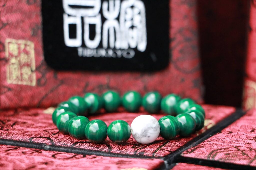 Taiwan Derong Collection｜Raw ore natural malachite hand beads 10mm｜White turquoise beads