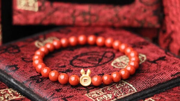 TIBUKKYO台灣德榕藏品｜精品南紅瑪瑙手珠6mm｜滿色滿肉｜999純金兔元寶隔珠