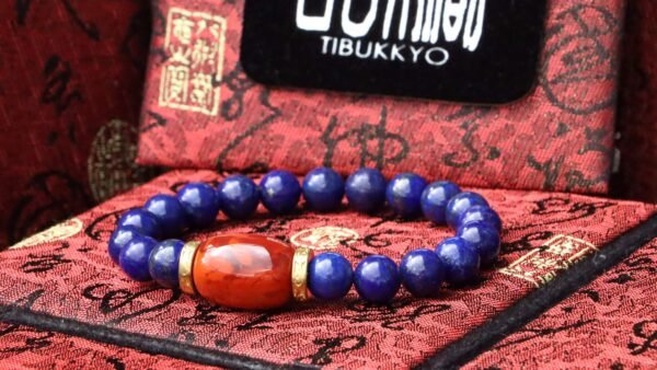 台灣德榕藏品｜原礦無染色青金石手珠8mm｜火焰紋南紅瑪瑙桶珠