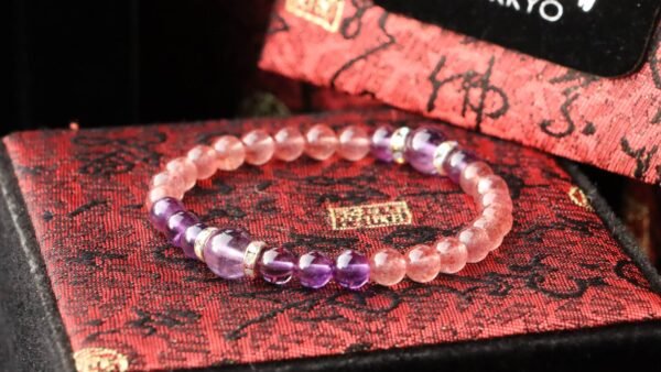 台灣德榕藏品｜原礦天然草莓晶手鍊6mm圓珠｜紫水晶隔珠