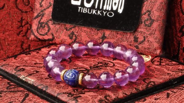 台灣德榕藏品｜原礦無染色紫水晶手珠10mm｜祥雲青金石隔珠