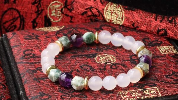 台灣德榕藏品｜原礦無染色白瑪瑙手珠8mm｜多切面樹紋瑪瑙隔珠