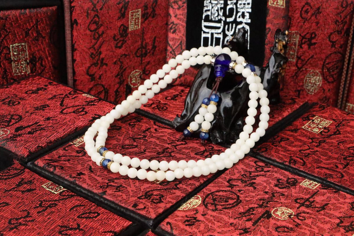 TIBUKKYO德榕藏品｜高拋白玉菩提根6mm圓珠108顆｜藍琉璃佛頭｜藍晶石隔珠