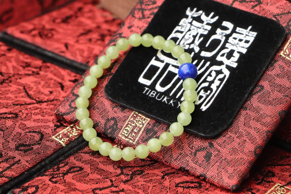 TIBUKKYO德榕藏品｜原礦天然多寶和闐玉手珠 6mm圓珠｜青玉｜半透光｜青金石隔珠
