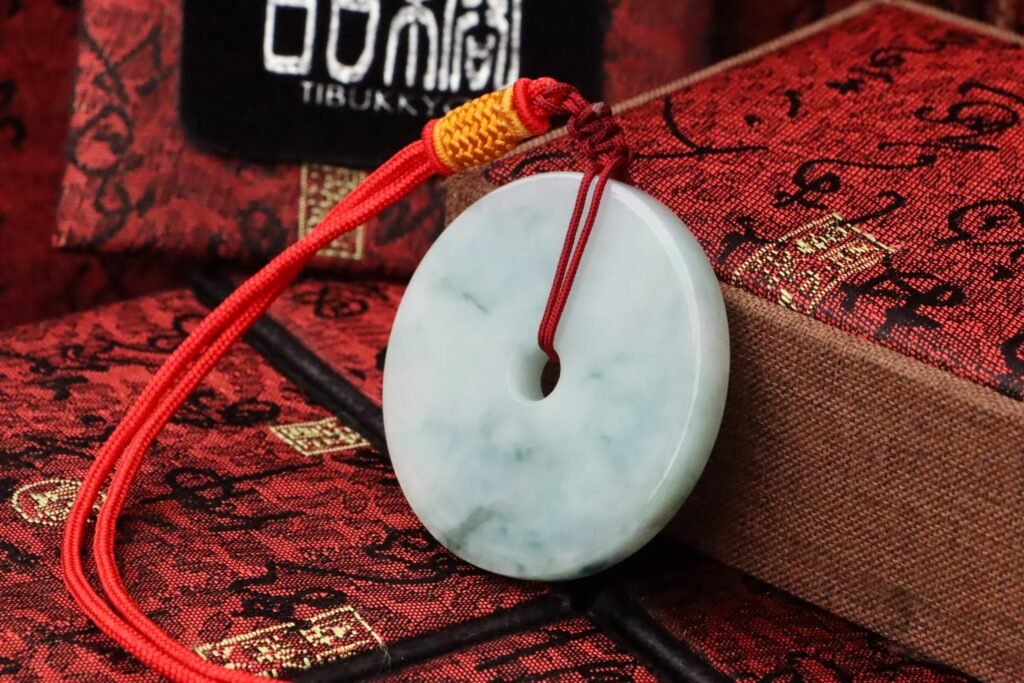 TIBUKKYO台灣德榕藏品|天然翡翠平安扣吊墜|帶飄花|緬甸玉A貨|51x6.3mm