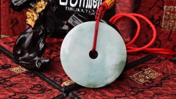 TIBUKKYO台灣德榕藏品|天然翡翠平安扣吊墜|帶飄花|緬甸玉A貨|51x6.3mm