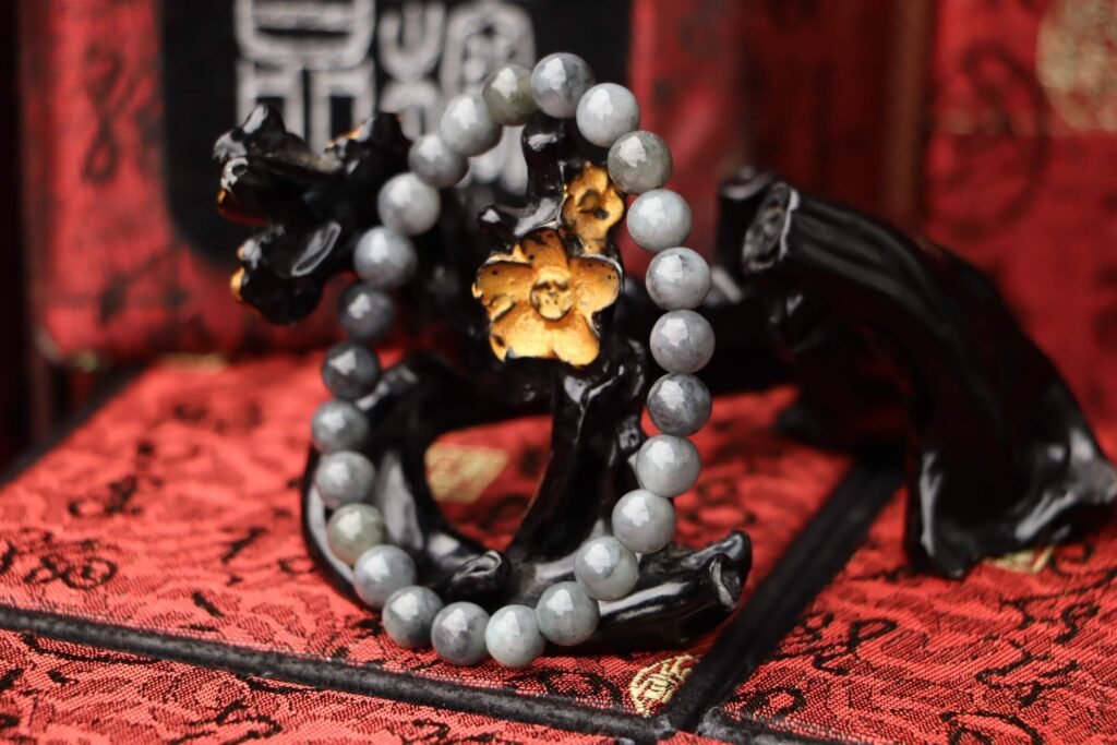 台灣德榕藏品|天然烏雞種翡翠手珠 7mm圓珠 緬甸玉A貨