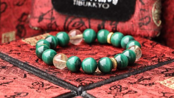 台灣德榕藏品｜原礦無染色孔雀石手珠 10mm圓珠｜金髮晶隔珠