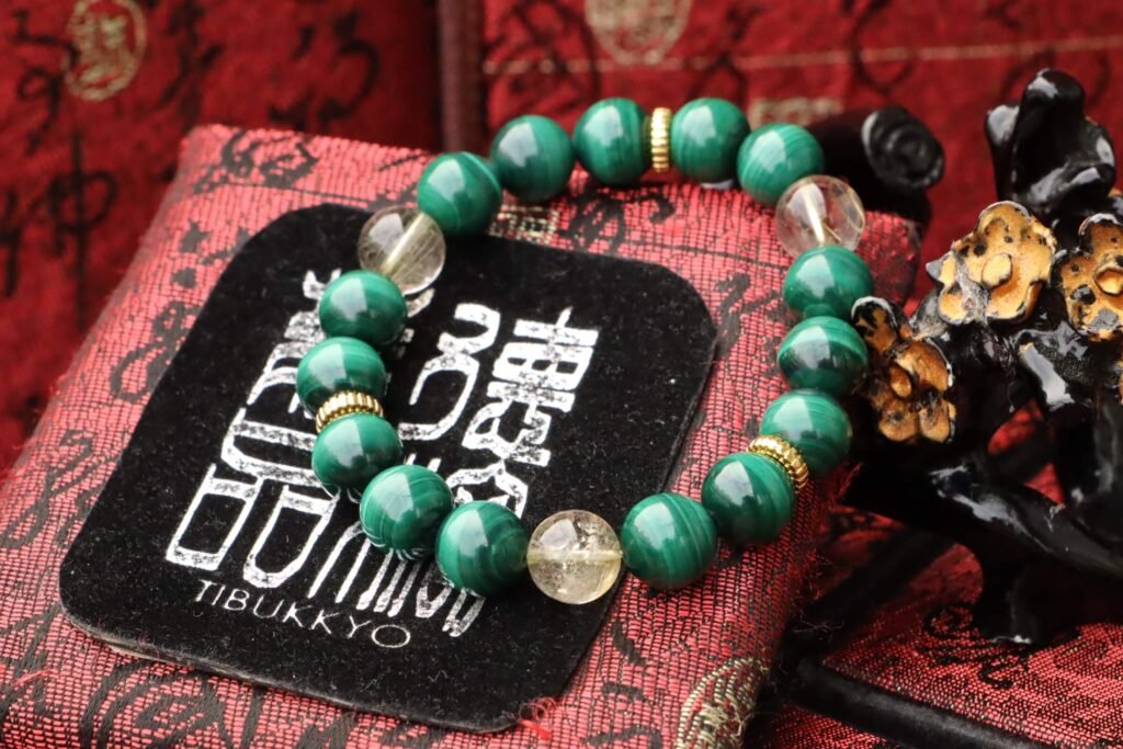 台灣德榕藏品｜原礦無染色孔雀石手珠 10mm圓珠｜金髮晶隔珠