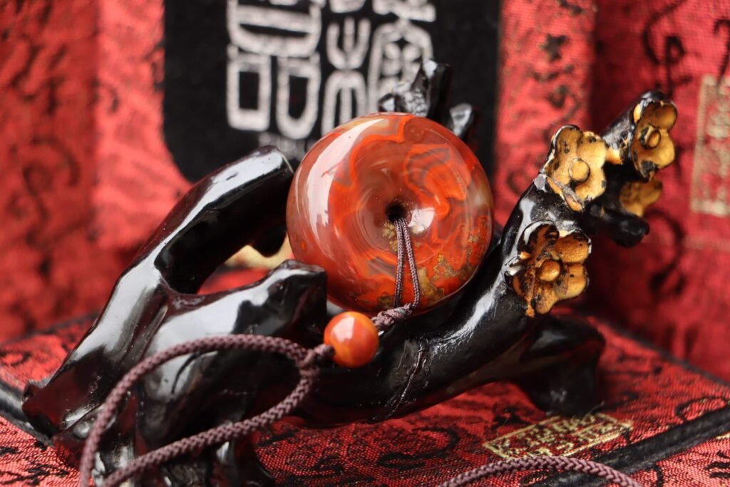 台灣德榕藏品|原礦戰國紅瑪瑙平安扣吊墜|34.4mm直徑 X 16.3mm厚度